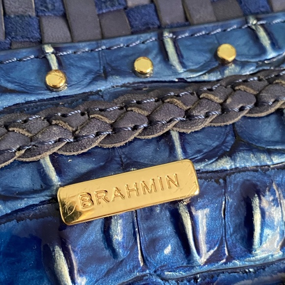 Brahmin Woven LEATHER Vista Blue Eldorado Elaine Bag Croc Tassel Charm - Picture 12 of 14
